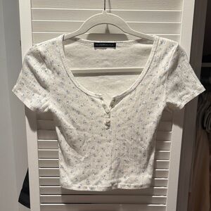Brandy Melville Cream Floral Crop Top